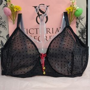 Victoria Secret Very Sexy Jingle Bells Mesh Unlined Demi Bra 36DDD Black